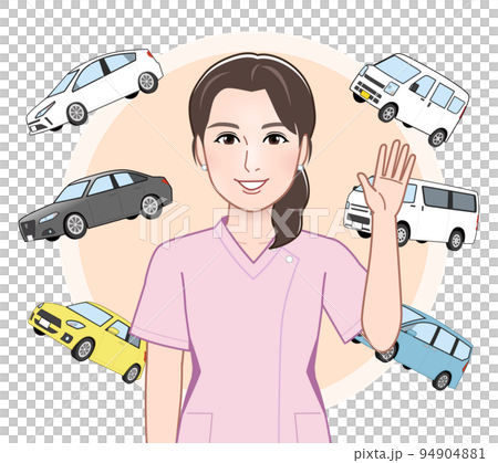 車と看護師の女性 94904881