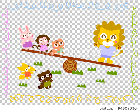 animals playing on seesaw 94905080