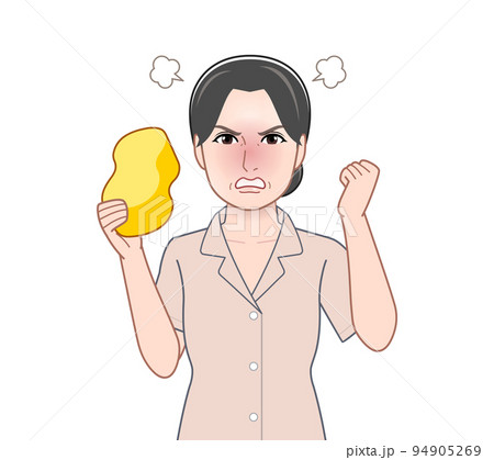 スポンジを持った若い女性 94905269