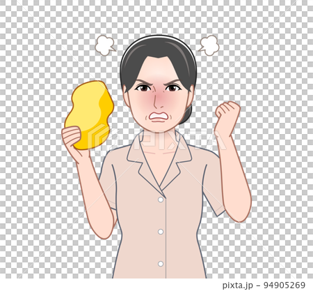 スポンジを持った若い女性 94905269