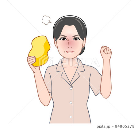 スポンジを持った若い女性 94905279