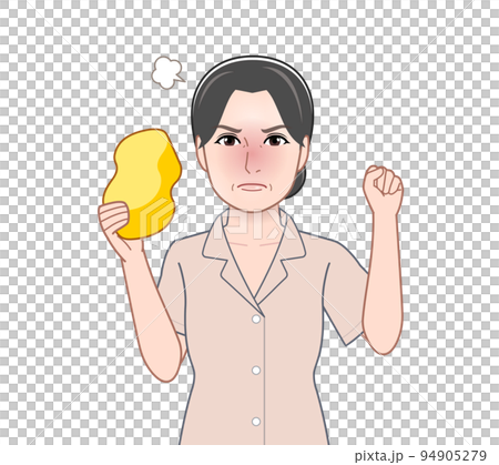 スポンジを持った若い女性 94905279