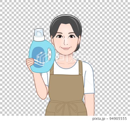 洗濯洗剤のボトルを持った若い主婦 洗濯洗剤のボトルを持った若い主婦 94905555