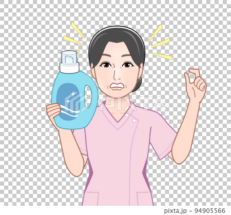 洗濯洗剤のボトルを持った若い主婦 洗濯洗剤のボトルを持った若い主婦 94905566