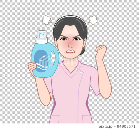 洗濯洗剤のボトルを持った若い主婦 洗濯洗剤のボトルを持った若い主婦 94905571