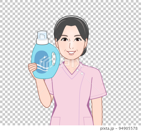洗濯洗剤のボトルを持った若い主婦 洗濯洗剤のボトルを持った若い主婦 94905578