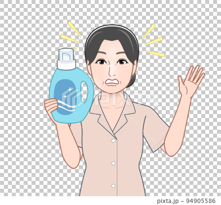 洗濯洗剤のボトルを持った若い主婦 洗濯洗剤のボトルを持った若い主婦 94905586
