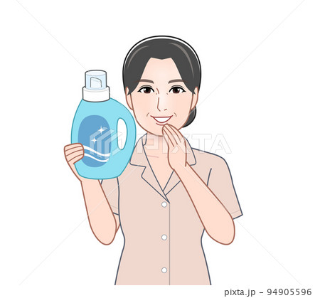 洗濯洗剤のボトルを持った若い主婦 94905596