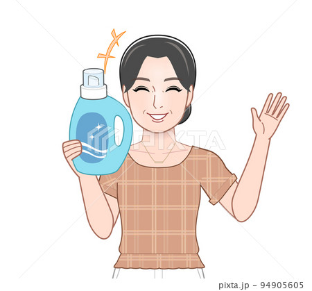 洗濯洗剤のボトルを持った若い主婦 洗濯洗剤のボトルを持った若い主婦 94905605