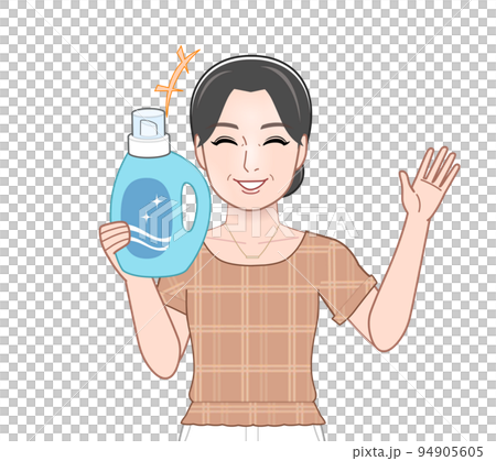 洗濯洗剤のボトルを持った若い主婦 洗濯洗剤のボトルを持った若い主婦 94905605