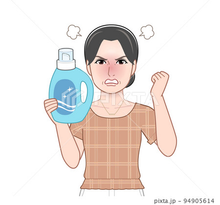 洗濯洗剤のボトルを持った若い主婦 洗濯洗剤のボトルを持った若い主婦 94905614