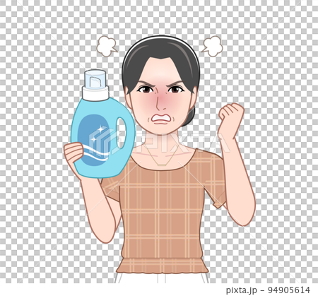 洗濯洗剤のボトルを持った若い主婦 洗濯洗剤のボトルを持った若い主婦 94905614