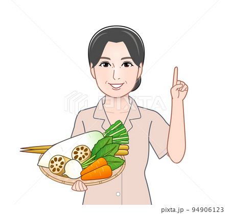 根菜類を持った若い女性 根菜類を持った若い女性 94906123