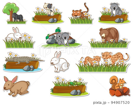 Sticker set of cartoon wild animals Sticker set of cartoon wild animals 94907520