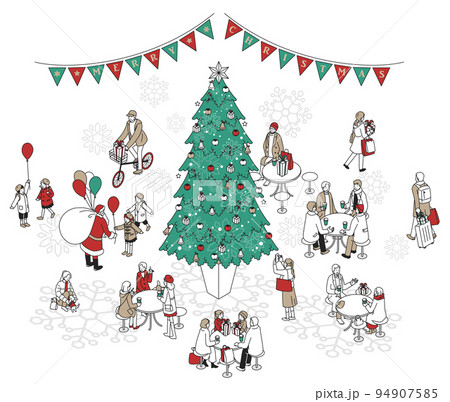 クリスマスイメージ (クリスマスツリーと人々) クリスマスイメージ (クリスマスツリーと人々) 94907585