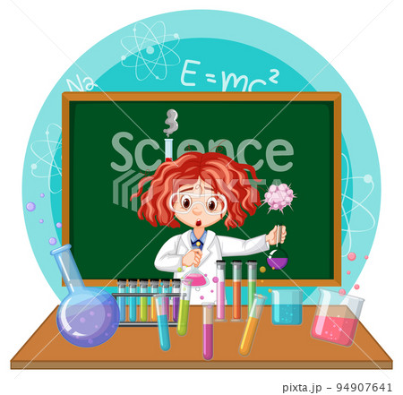 Scientist girl cartoon character with laboratory equipments Scientist girl cartoon character with laboratory equipments 94907641