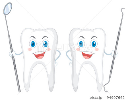 Happy teeth holding dental equipment on white background Happy teeth holding dental equipment on white background 94907662