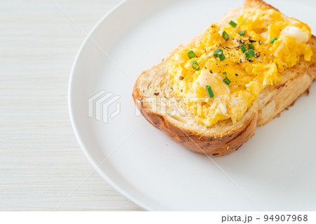 bread toast with scramble egg bread toast with scramble egg 94907968