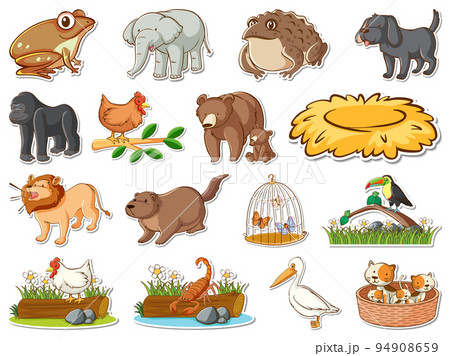 Sticker set of wild animals cartoon 94908659