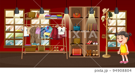 Scene with girl shopping clothes Scene with girl shopping clothes 94908804