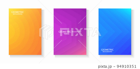 鮮やかなグラデーションと幾何学図形を使ったA4背景素材セット 鮮やかなグラデーションと幾何学図形を使ったA4背景素材セット 94910351