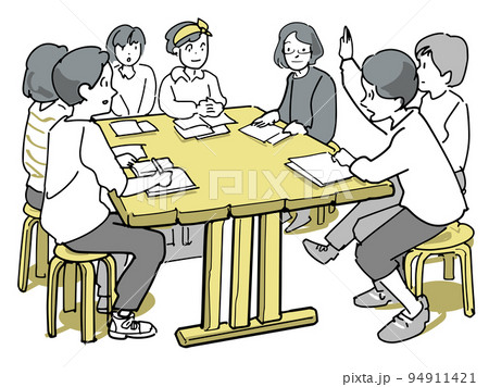 子供達の机を囲んでの会議 子供達の机を囲んでの会議 94911421