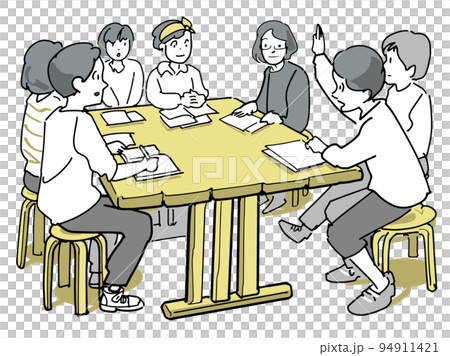 子供達の机を囲んでの会議 子供達の机を囲んでの会議 94911421