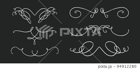 Flourish ornament as monogram or divider for wedding invitations and other designs. Handdrawn flourish isolated in black background. Vector illustration 94912280