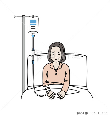 入院する中年の女性　ミドル　病院　患者　病気　イラスト 94912322