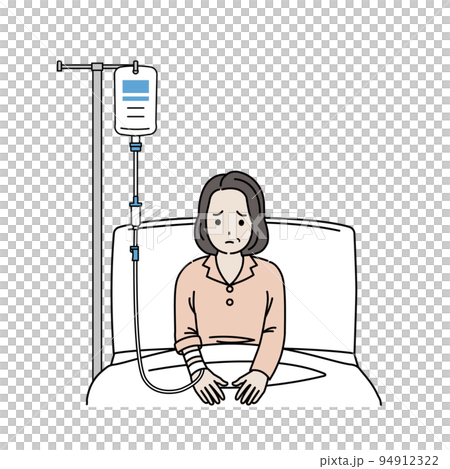 入院する中年の女性　ミドル　病院　患者　病気　イラスト 94912322
