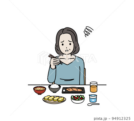 食欲がない 食べれない 味覚障害 中年の女性 ミドル 食事 摂食障害 夏バテ イラスト 食欲がない 食べれない 味覚障害 中年の女性 ミドル 食事 摂食障害 夏バテ イラスト 94912325