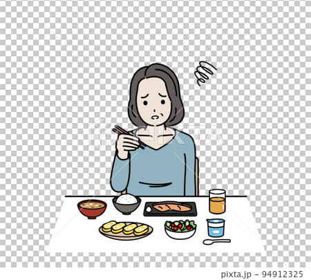 食欲がない 食べれない 味覚障害 中年の女性 ミドル 食事 摂食障害 夏バテ イラスト 食欲がない 食べれない 味覚障害 中年の女性 ミドル 食事 摂食障害 夏バテ イラスト 94912325