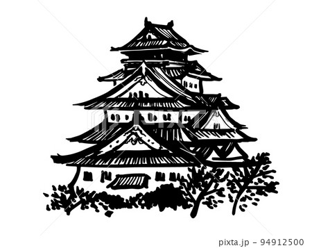 筆のタッチの大阪城のイラスト素材 [94912500] - PIXTA