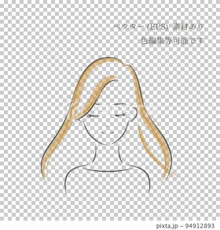 うつむき加減で目を閉じ微笑む女性 / 正面ベクター うつむき加減で目を閉じ微笑む女性 / 正面ベクター 94912893