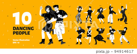 Happy dancing men and women set 94914617