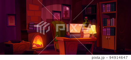 Writer workspace in dark room, vintage furniture 94914647