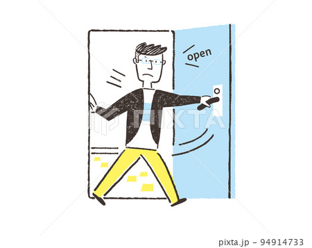 地震の際に避難経路を確保する男性イラスト 94914733