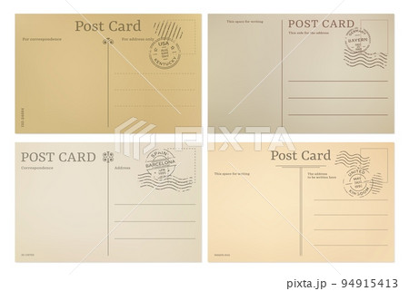 Vintage postcard, post card templates of back background, vector postal stamps. Old retro postcard or paper letter, blank postage mail or travel post cards from Barcelona, Bayern and Kentucky Vintage postcard, post card templates of back background, vector postal stamps. Old retro postcard or paper letter, blank postage mail or travel post cards from Barcelona, Bayern and Kentucky 94915413