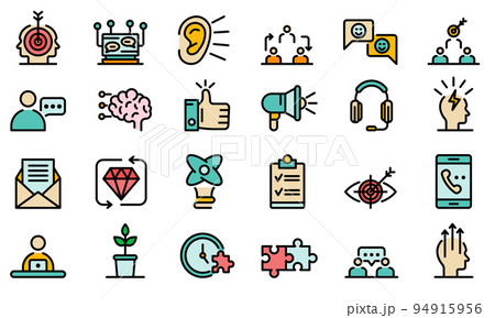 CRM icons set. Outline set of CRM vector icons thin line color flat on white 94915956