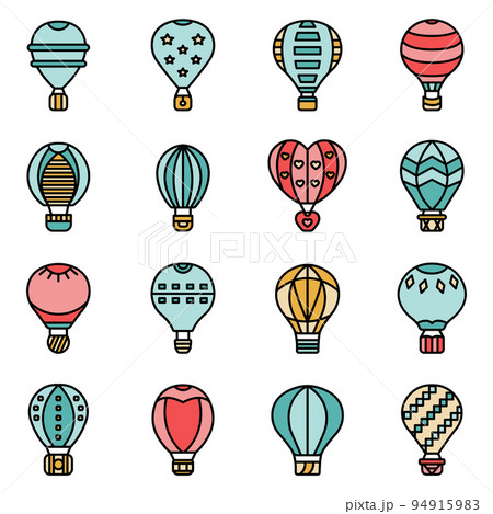 Air balloon icons set. Outline set of air balloon vector icons thin line color flat on white Air balloon icons set. Outline set of air balloon vector icons thin line color flat on white 94915983