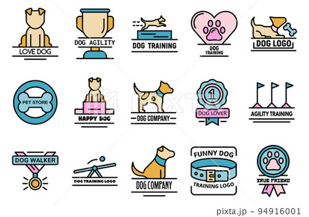 Dog training icons set. Outline set of dog training vector icons thin line color flat on white Dog training icons set. Outline set of dog training vector icons thin line color flat on white 94916001