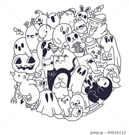 cute little ghost in a circle, hand drawn 94916110
