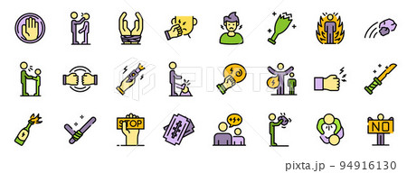 Violence icons set. Outline set of violence vector icons thin line color flat on white 94916130