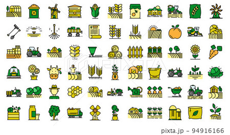 Farmer icons set. Outline set of farmer vector icons thin line color flat on white 94916166