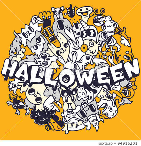 Vector illustration of Funny monsters circle shape pattern 94916201