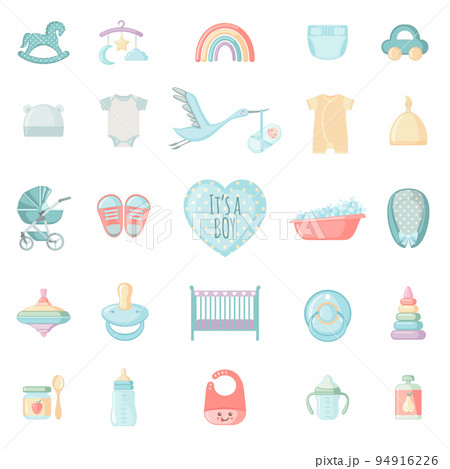 Set of cute baby elements for boy. Baby shower collection. 94916226