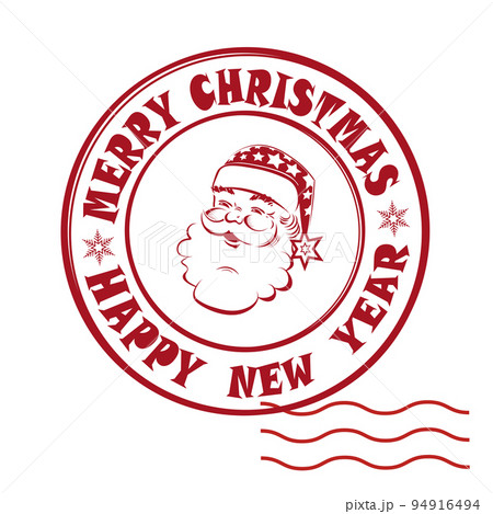 Round stamp with silhouette of Santa Claus in a hat with stars, design element Round stamp with silhouette of Santa Claus in a hat with stars, design element 94916494