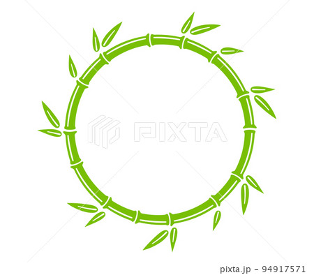 Green bamboo trunk circle frame. Natural round text box. Bamboo branch border with leaves. Blank frame template. Vector illustration isolated in flat style on white background 94917571
