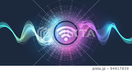 Wi-Fi wireless connection concept. Wireless Wi-Fi icon sign for remote internet access. Wi-Fi wireless network signal technology internet concept. High Internet speed. Vector illustration. 94917839