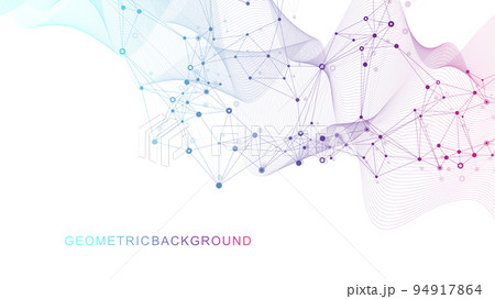 Technology abstract background with connected line and dots. Big data visualization. Perspective backdrop visualization. Analytical networks. Vector illustration. 94917864